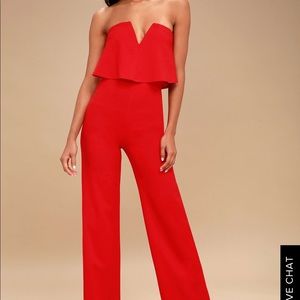 Lulus red strapless jumpsuit